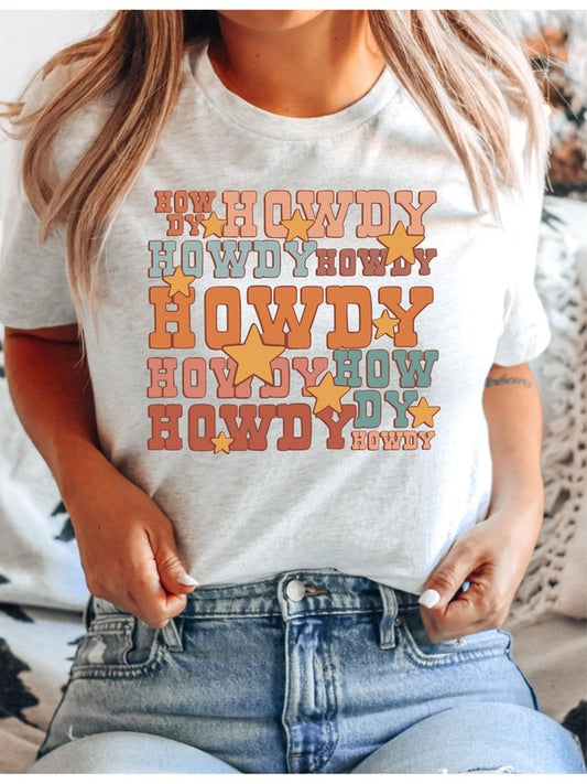 Howdy with Cowboy Hat Graphic Tee-JazziAnn 
