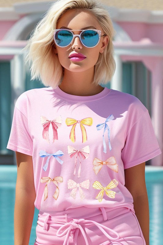 Bow Ribbon Collage Girl Era Graphic T Shirts-JazziAnn 
