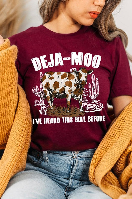 Deja Moo Bull Western Cow Graphic T Shirts-JazziAnn 