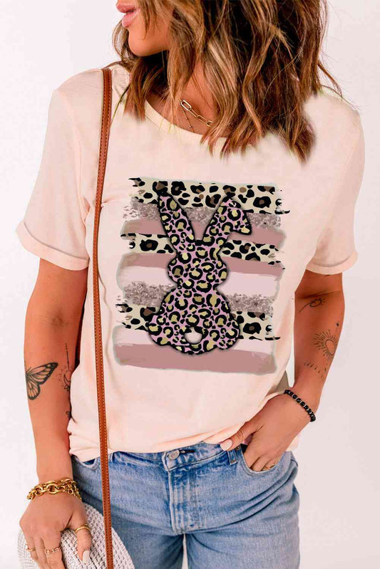 Easter Leopard Bunny Graphic T-Shirt-JazziAnn 