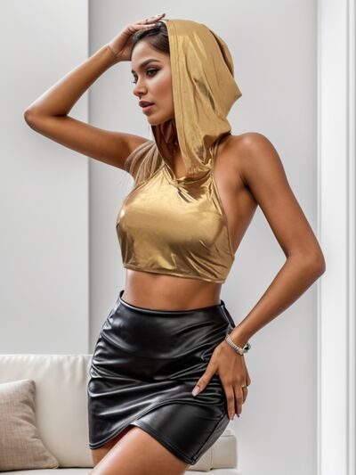 Backless Hooded Cropped Tank-JazziAnn 