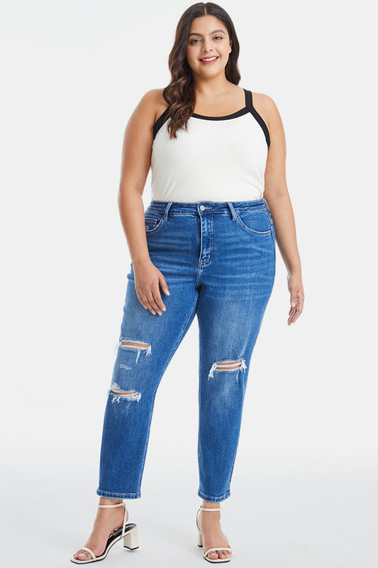 BAYEAS Full Size Distressed High Waist Mom Jeans-JazziAnn 