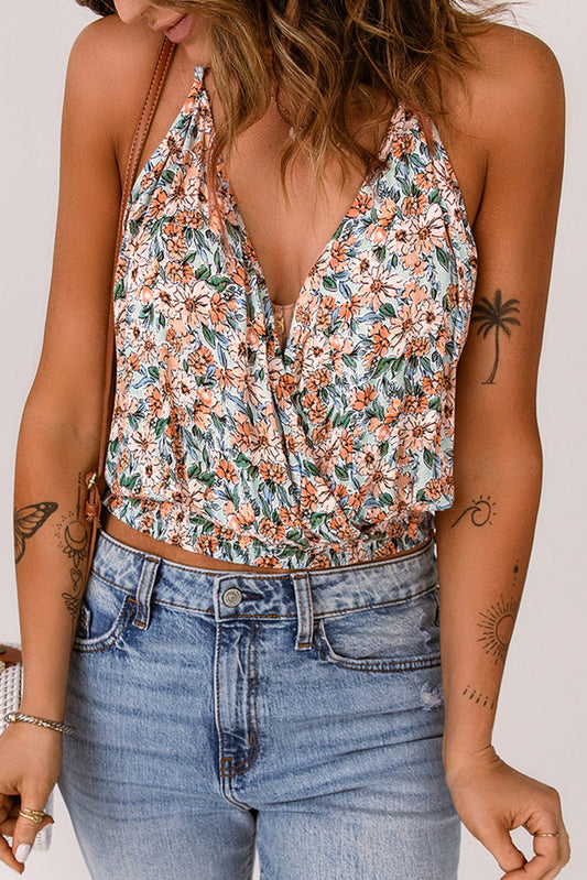 Floral Elastic Waist Cropped Cami-JazziAnn 